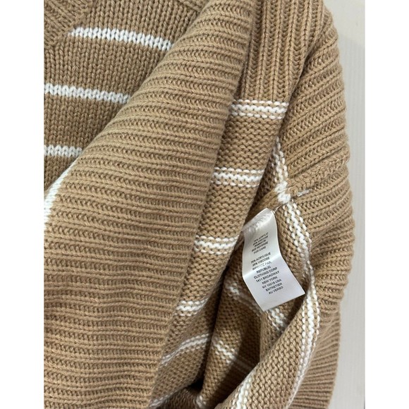 NEW Tahari Tan & White Saddle Stripe Cropped Boxy Crewneck Sweater Wide Cuff - Picture 10 of 12